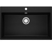 Primagran fregadero cocina negro metallic 78x50cm, fregadero granito 1 seno + sifón, fregadero sobre encimera al mueble 80cm - riga