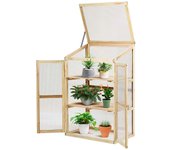 Invernadero de madera con cristal transparente extraíble de policarbonato con abertura inclinada, invernadero para plantas y verduras (60x45x100cm)