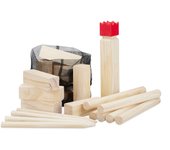 Relaxdays kubb, ajedrez vikingo, madera de cerezo, rey rojo, juego de jardín con bolsa, marrón