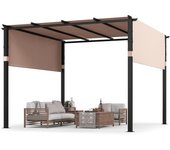 Pérgola jardín 3x3m, pérgola exterior con toldo retráctil y marco metálico robusto, refugio solar para parrilla de patipara patio y gas ebo (beige)