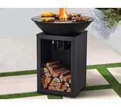 Barbacoa plancha brasero a carbón y madera con compartimento 80 x 80 x 96 negro - ignos
