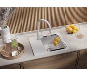 Primagran fregadero cocina blanco 55x44cm, fregadero granito 1 seno + sifón, fregadero sobre encimera al mueble 45cm - copenhague easy