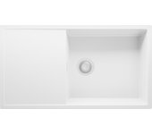 Primagran fregadero cocina todo blanco 90x50cm, fregadero granito 1 seno + sifón, fregadero sobre encimera al mueble 60cm - ibiza