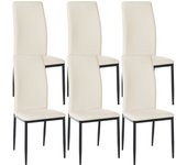 Juego de 6 sillas de comedor de diseño sencillo en sintética color crema, estructura de metal negro cds10286