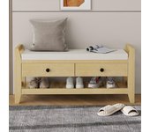 Banco para zapatos moderno con asiento y espacio de almacenamiento, superficie acolchada, estante para zapatos para la entrada – beige