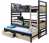 Litera henderson 124, litera con cama extra, marrón, 90x200, 90x190, madera, somieres, 97x210x175cm