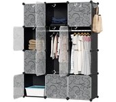 Armario de plástico para dormitorio, 12 cubos para ropa y zapatos - 140x105x35cm negro