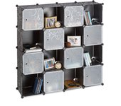 Relaxdays estantería modular xxl con 16 compartimentos, plástico, negro, 127x127x31,5 cm