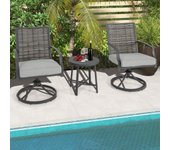Juego de 3 piezas de sillas giratorias 360° para patio con mesa de café y cojines suaves para jardín