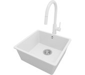 Primagran fregadero granito blanco 46x44cm, fregadero cocina 1 seno + sifón + accesorios, fregadero sobre encimera al mueble 50cm - venecia slim easy
