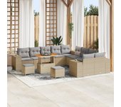 Vidaxl conjunto de sofá de jardín de 13 piezas con cojines beige ratán poliéster acacia, vidaxl conjunto de comedor de jardín de 3 piezas con cojines