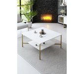 Mesa de café mia, mesa de centro baja, revistero para sofá, estante de la sala de estar, 80x80h40 cm, blanco y negro