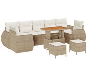 Conjunto de sofá de jardín vidaxl de 10 piezas con cojines beige ratán poliéster acacia, conjunto de comedor de jardín vidaxl de 3 piezas con cojines