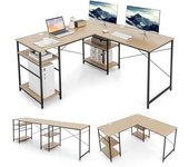 Escritorio con estantes industrial de almacenamiento en forma de l, de madera de 29m, para 2 personas, escritorio grande de pc, 242×60×75cm