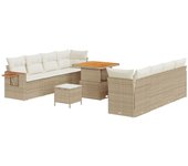 Conjunto de sofá de jardín vidaxl de 11 piezas con cojines de ratán y poliéster beige acacia, conjunto de comedor de jardín vidaxl de 3 piezas con coj