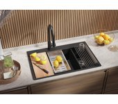 Primagran fregadero cocina grafito 78x50cm, fregadero granito 2 senos + sifón + tabla de cortar, fregadero sobre encimera al mueble 80cm - oslo duo
