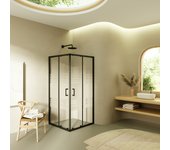 Mampara de ducha 70x70x190cm reversible| puertas correderas | vidrio templado parcialmente satinado | perfiles negros | ajustable hasta 2cm/lateral