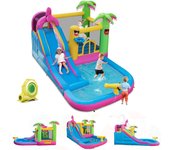 Castillo inflable flamenco para niños, parque infantil inflable con soplador 680 w, tobogán, piscina, cesta de baloncesto, para 3 niños de 135 kg