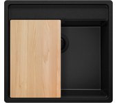 Primagran fregadero bajo encimera todo negro 56x53cm, fregadero cocina 1 seno + sifón + tabla de cortar, fregadero granito al mueble 60cm - bergen