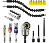 Kit de 21 piezas de accionamiento angular - flexible de 105° + adaptadores de 1/4 a 1/2 - para destornillador/taladro