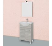 Mueble de baño de pie de 55cm 2 puertas roble gris, lavabo y espejo | rimini