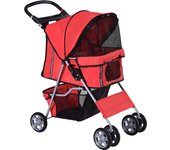 Cochecito para perro y gato pawhut acero, tela oxford rojo 75x45x97 cm