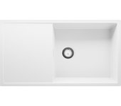 Primagran fregadero cocina blanco 90x50cm, fregadero granito 1 seno + sifón, fregadero sobre encimera al mueble 60cm - ibiza
