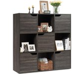 Librería 9 casas, estante de almacenamiento 9 compartimentos 5 puertas, mueble de almacenamiento, diseño y moderno, 90 x 29 x 90 cm, marrón
