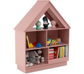 Estantería de madera de casa de muñecas, organizador de juguetes en forma de casa de 3 niveles con estantes abiertos, kit antivuelco, librería de