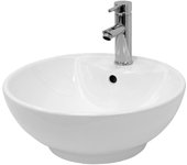 Ecd germany lavabo de baño 455x185mm lavadero de encimera redondo de cerámica blanca fregadero de aseo cascada moderno y elegante sanitario sobremesa
