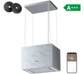 Ciarra campana isla 48cm 700 m³/h a+++ 4 velocidades booster touch y app 2 filtros de carbón mármol blanco y azul cd4850w