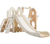 Tobogán infantil 5en1 179x184x103cm con columpio, baloncesto y escalera | blanco