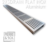 Canalón grande de acero inoxidable alto 2 cm - 2xsdrainflat easy rejilla de aluminio - line eco - elemento angular