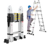 Escalera telescópica 2,5m + 2,5m escalera extensible de aluminio plateada escalera extensible antideslizante