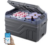 Vevor nevera de compresión portátil 25l, mini nevera para coche 12/24v dc y 100-240v ac, nevera de doble zona, temperatura ajustable de -20°c a 20°c