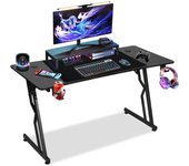 Escritorio gaming en forma de z, dimensiones 120 x 60 x 75 cm, superficie de fibra de carbono, equipado con portavasos.
