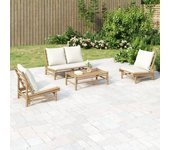 Vidaxl set de muebles de jardín 4 piezas bambú y cojines blanco crema