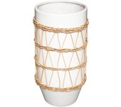 Atmosphera - jarrón - cerámica y ratán - blanco - h25 cm
