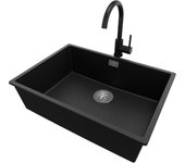 Primagran fregadero bajo encimera negro metallic 66x47cm, fregadero granito 1 seno + grifo 32x20cm + sifón, fregadero cocina al mueble 70cm - london
