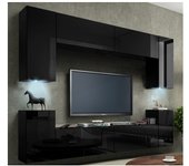 Mueble para tv colgante de 240cm colección cepto, 4 puertas, color negro brillante.