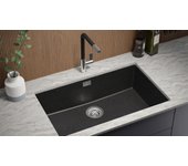 Primagran fregadero bajo encimera grafito 76x47cm, fregadero cocina 1 seno + sifón, fregadero granito al mueble 80cm - london