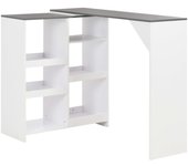 Mesa de bar con estantería móvil blanca 138x39x110 cm