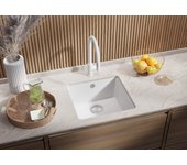Primagran fregadero bajo encimera blanco 46x44cm, fregadero cocina 1 seno + sifón, fregadero granito al mueble 50cm - venecia easy