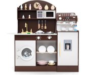 Cocina de juguete de madera para niños, set de cocina imaginaria para niños pequeños con estufas, fregadero, cafetera, fabricador de hielo,