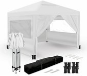 Wasabi - carpa plegable 3x3m blanca, 4 paredes, bolsas de arena, piquetas, cuerdas, saco transporte, pérgola jardín