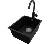 Primagran fregadero granito negro 36x44cm, fregadero cocina 1 seno + sifón + accesorios, fregadero sobre encimera al mueble 40cm - venecia slim easy