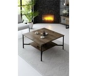 Mesa de café mia, mesa de centro baja, revistero para sofá, estante de la sala de estar, 80x80h40 cm, nogal y negro