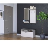 Anders | mueble entrada con cojín 85x46x35 cm | banco zapatero 3 ganchos espejo | armario blanco