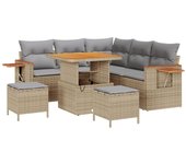 Conjunto de sofá de jardín de 8 piezas con cojines beige ratán poliacacia, conjunto de comedor de jardín de 3 piezas con cojines beige ratán poliacaci
