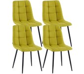 Juego de 4 sillas de comedor en tela verde, patas de metal negro, diseño moderno y confortable cds10412